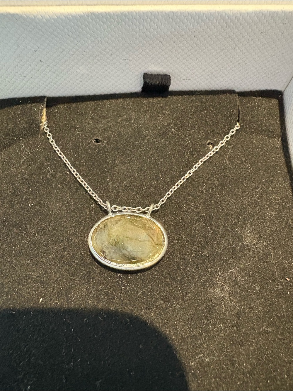 Silver Labradorite Oval Pendant Necklace - Unbranded